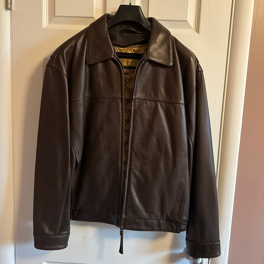 Marc New York Men's Brown Leather Bomber Jacket